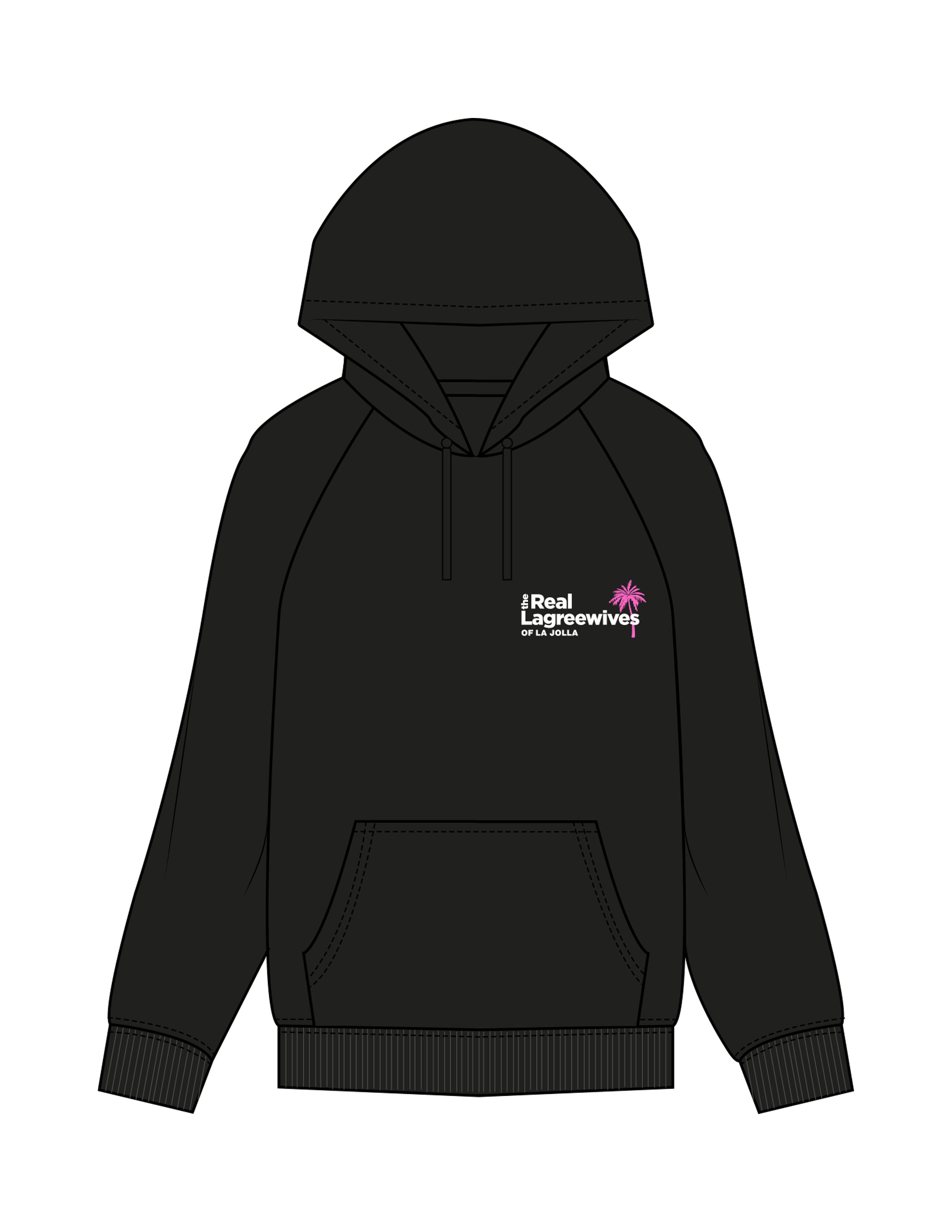The Womens Heavyweight Hoodie - Black - Platform - Left Chest Stacked & Back Bottom Right - Printed - Full Color