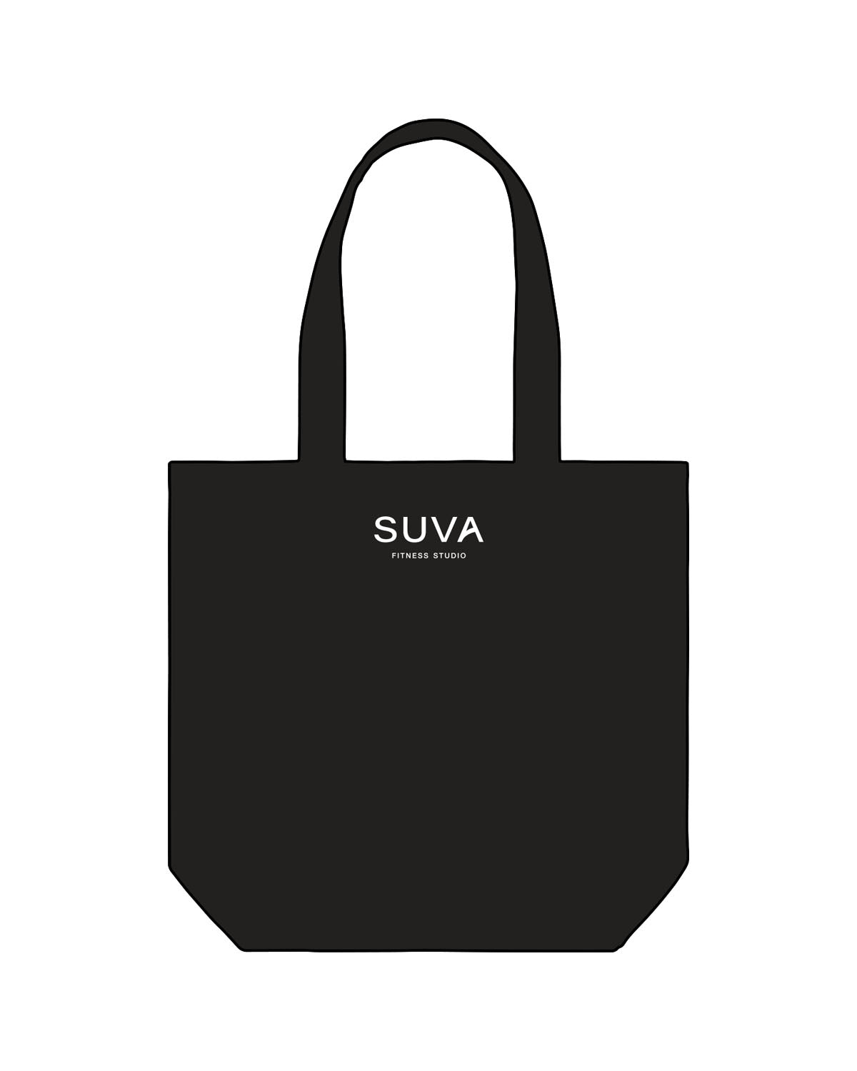 The Promo Tote Bag - Black - SUVA - Top Center Body Stacked - Printed - White
