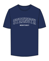The Mens Tee - Cobalt - Strength Monterey - Center Chest Stacked - Printed - White