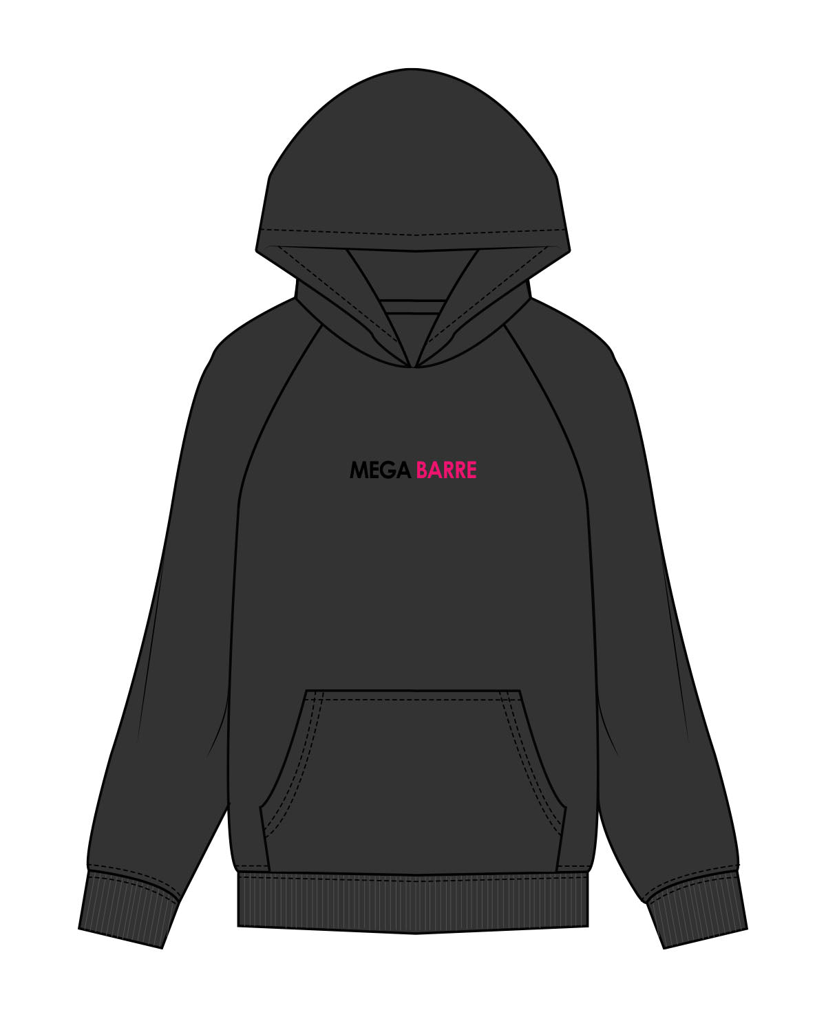 The Womens Hoodie - Black - Megabarre - Center Chest & Back Center Stacked - Full Color