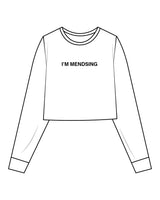 The Crop Long Sleeve - White - Aesthetics Injector - Center Chest " I'M MENDSING " - Black