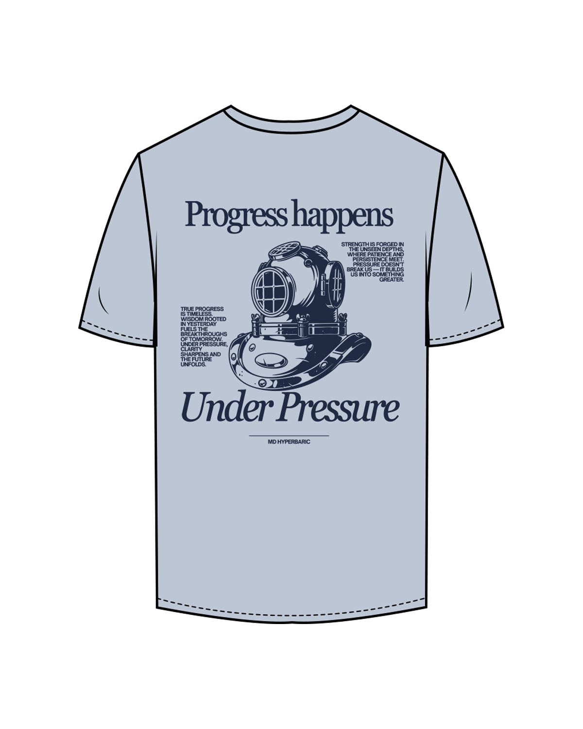 The Mens Tee - Powder - MD Hyperbaric - Left Chest Round & Back Illustration - Printed - Navy
