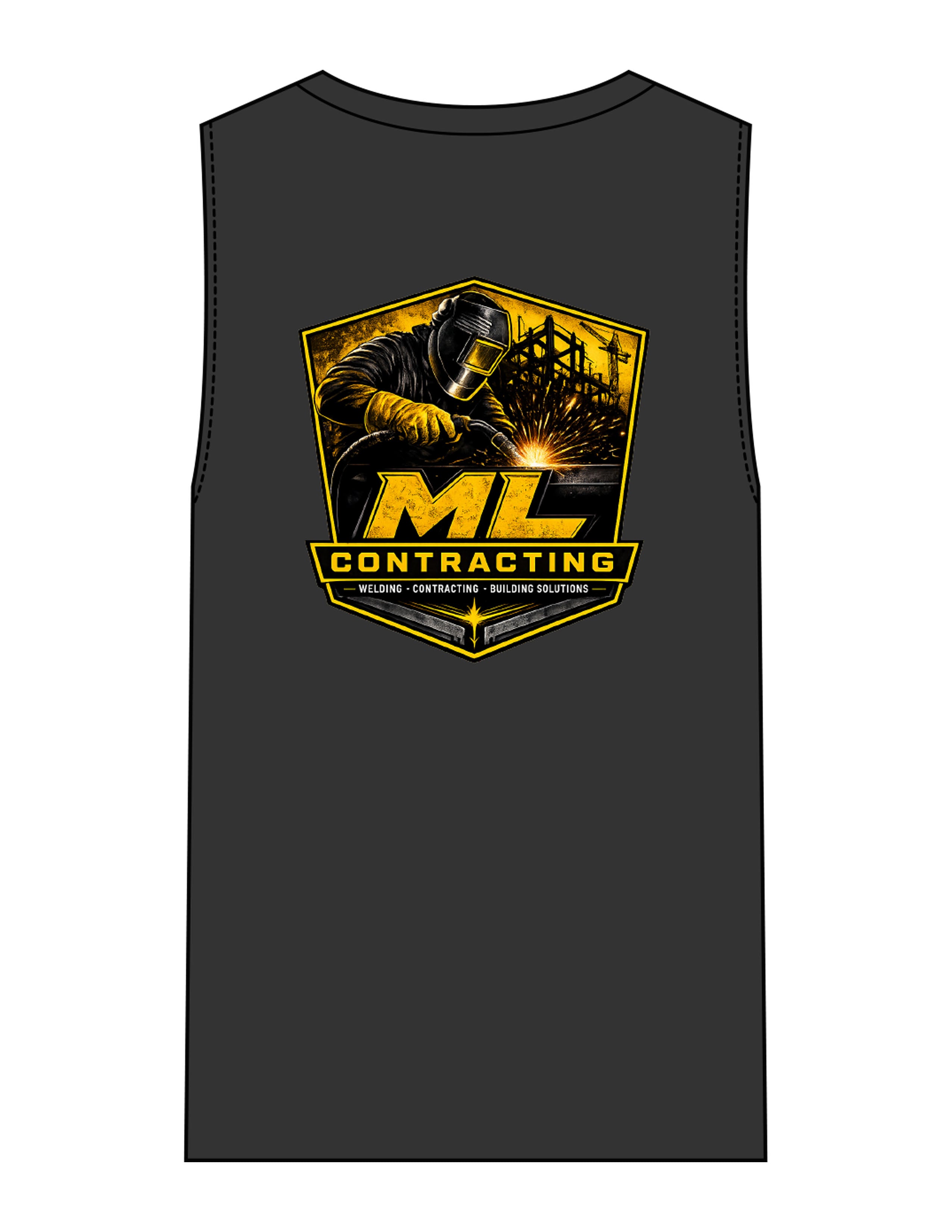The Mens Heavyweight Tank - Washed Black - ML Contracting LLC - Left Chest Flag & Back Image - Printed - Full Color
