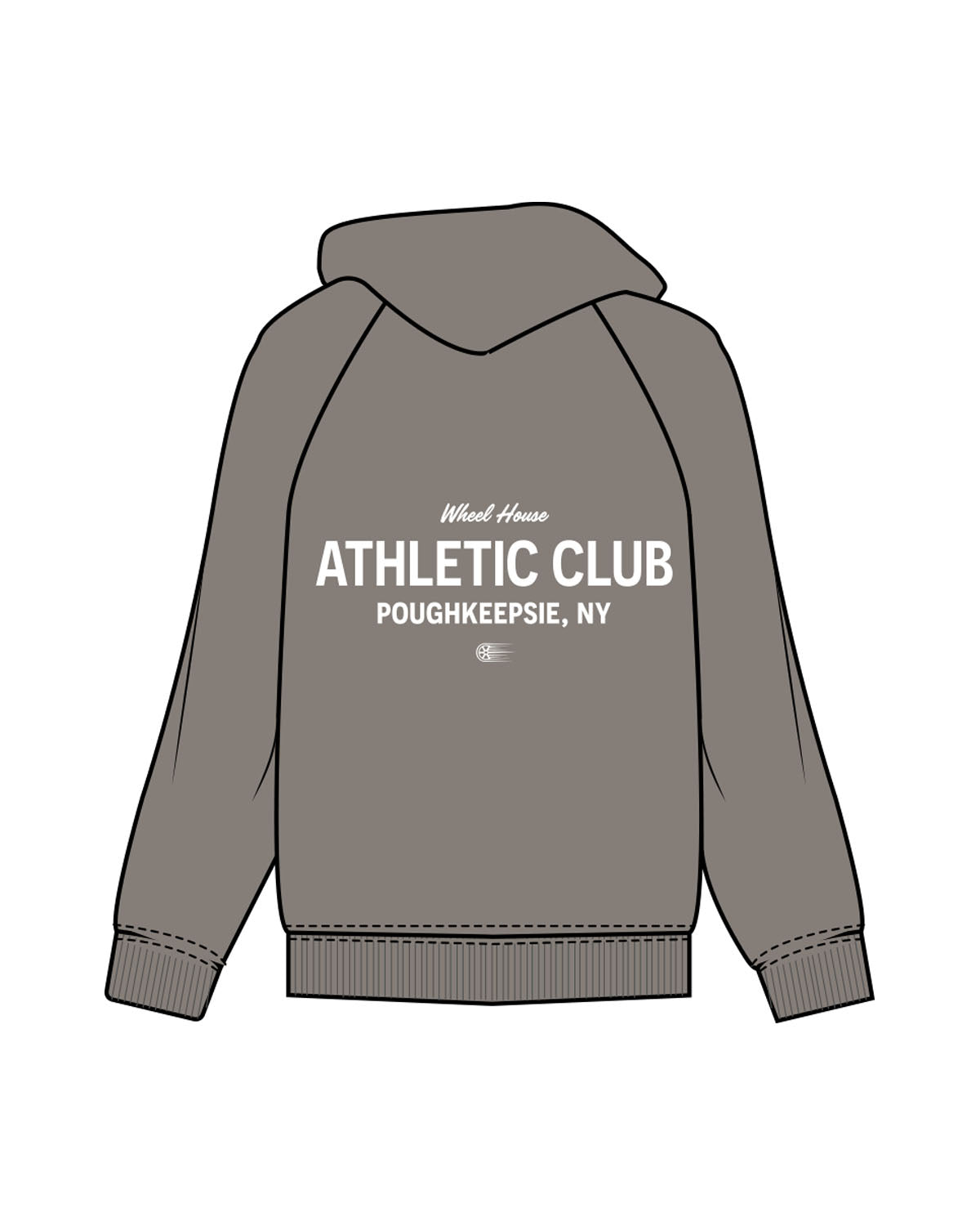 The Womens Hoodie - Washed Gray - Wheel House NY - Left Chest & Back Stacked - Printed - White