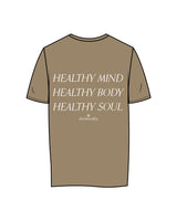 The Womens Tee - Sand - Balanced Self - Left Chest & Back Stacked - Printed - White
