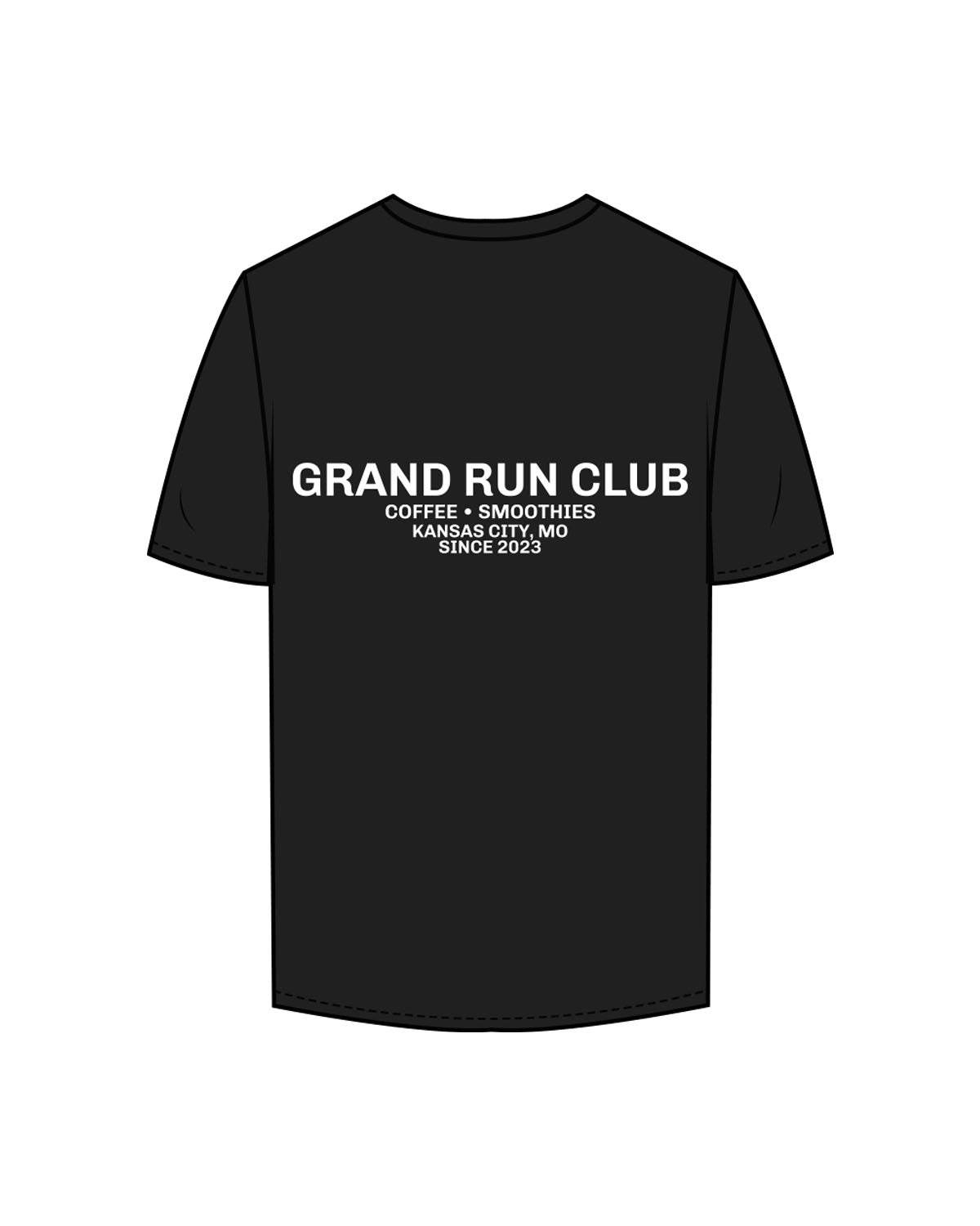 The Mens Tee - Black - Grand Co - Left & Right Upper Chest - Back Stacked "RUN CLUB" - Printed - White