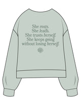 The Womens Sueded Crewneck - Denim Green - Balanced Self - Left Chest & Back Stacked - Printed - Tone on Tone