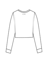 The Micro Rib Crop Long Sleeve - White - The Studio (MDR) - Back Neckline - Printed - Gray