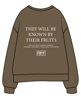 The Mens Classic Crewneck - Walnut - Fed By The Fruit - Chest Stacked & Back Stacked - Printed - Off White