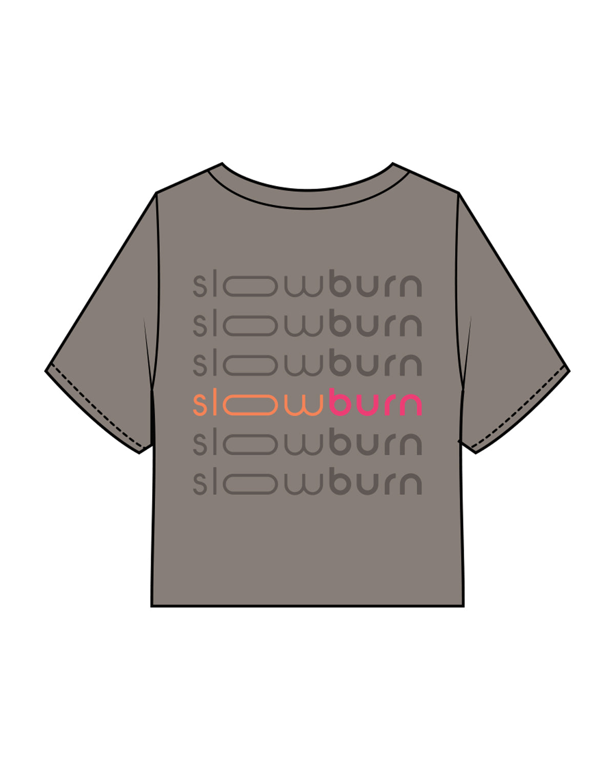 The Heavyweight Crop Tee - Washed Gray - Slow Burn - Center Chest & Back Stacked - Full Color