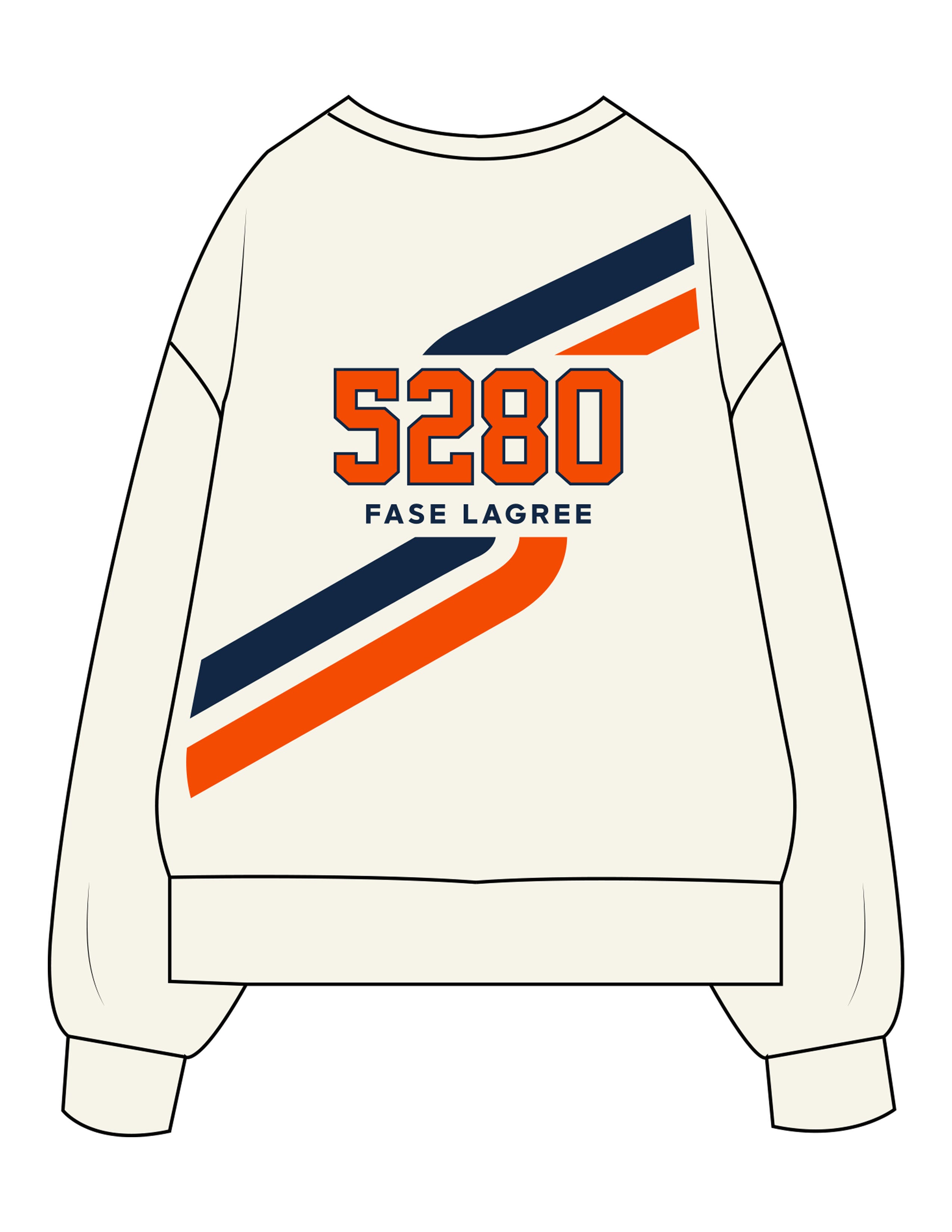 The Womens Heavyweight Crewneck - Off White - Fase Lagree - Full Front & Left Sleeve - Full Back "5280" - Printed - Full Color