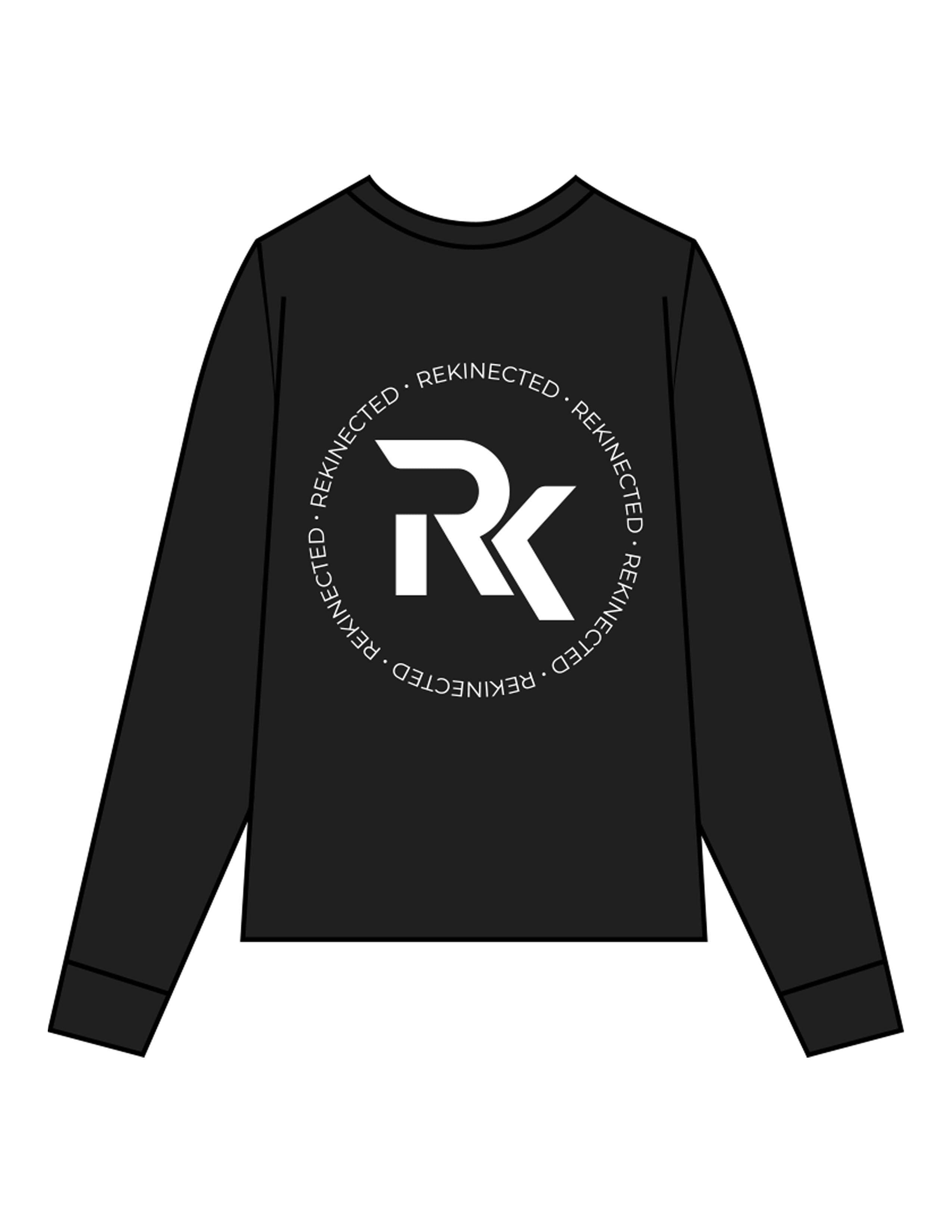 The Mens Long Sleeve - Black - REKINECTED - Center Chest & Center Back Circular - Printed - White