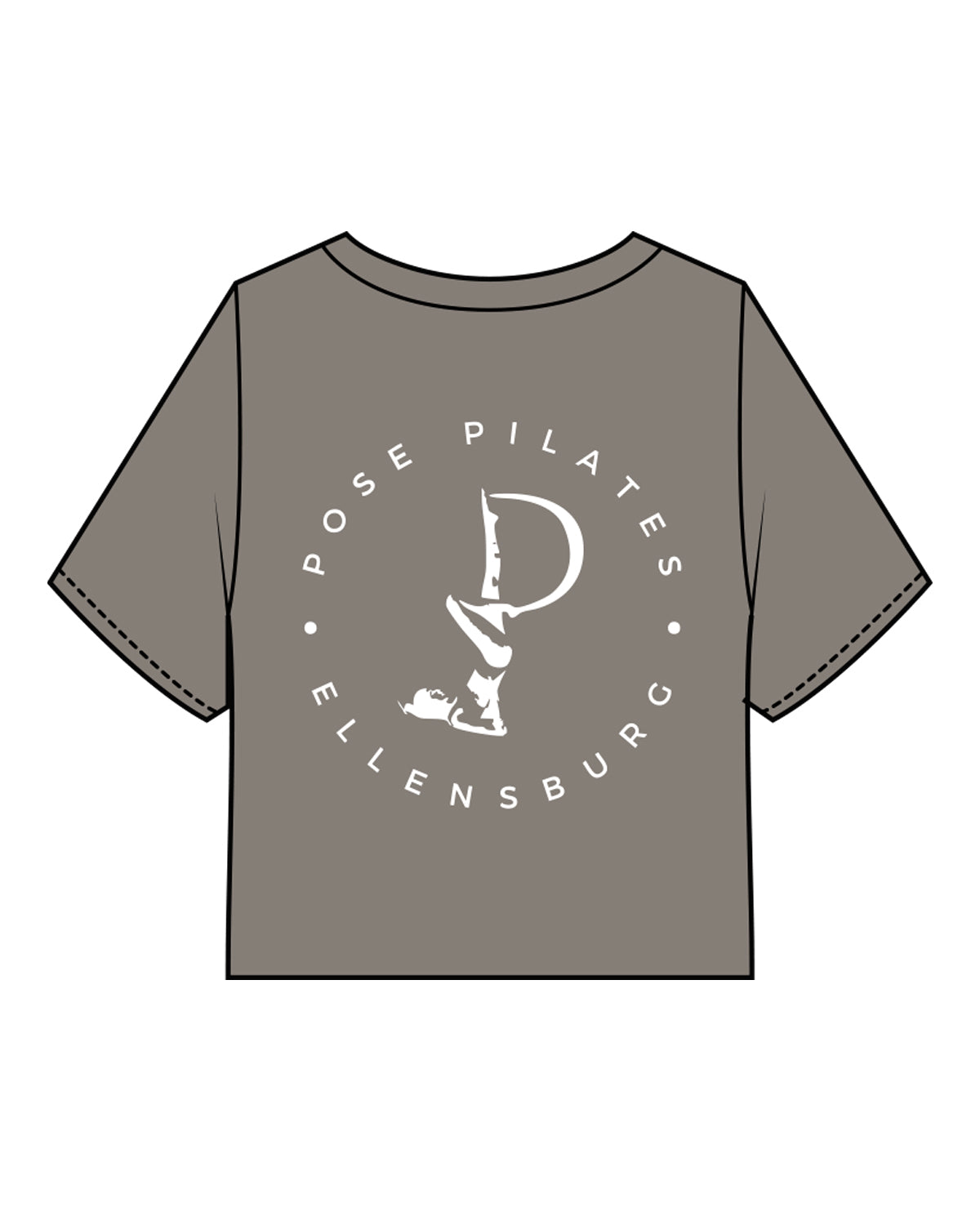 The Heavyweight Crop Tee - Washed Gray - Pose Pilates - Cenetr Chest - Back Round Stacked - White Printed