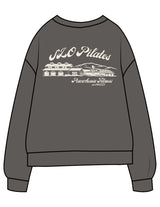 The Midweight Unisex Crewneck - Washed Black - Powerhouse Fitness - Left Chest EMB & Back Stacked "PILATES" Printed - Off White