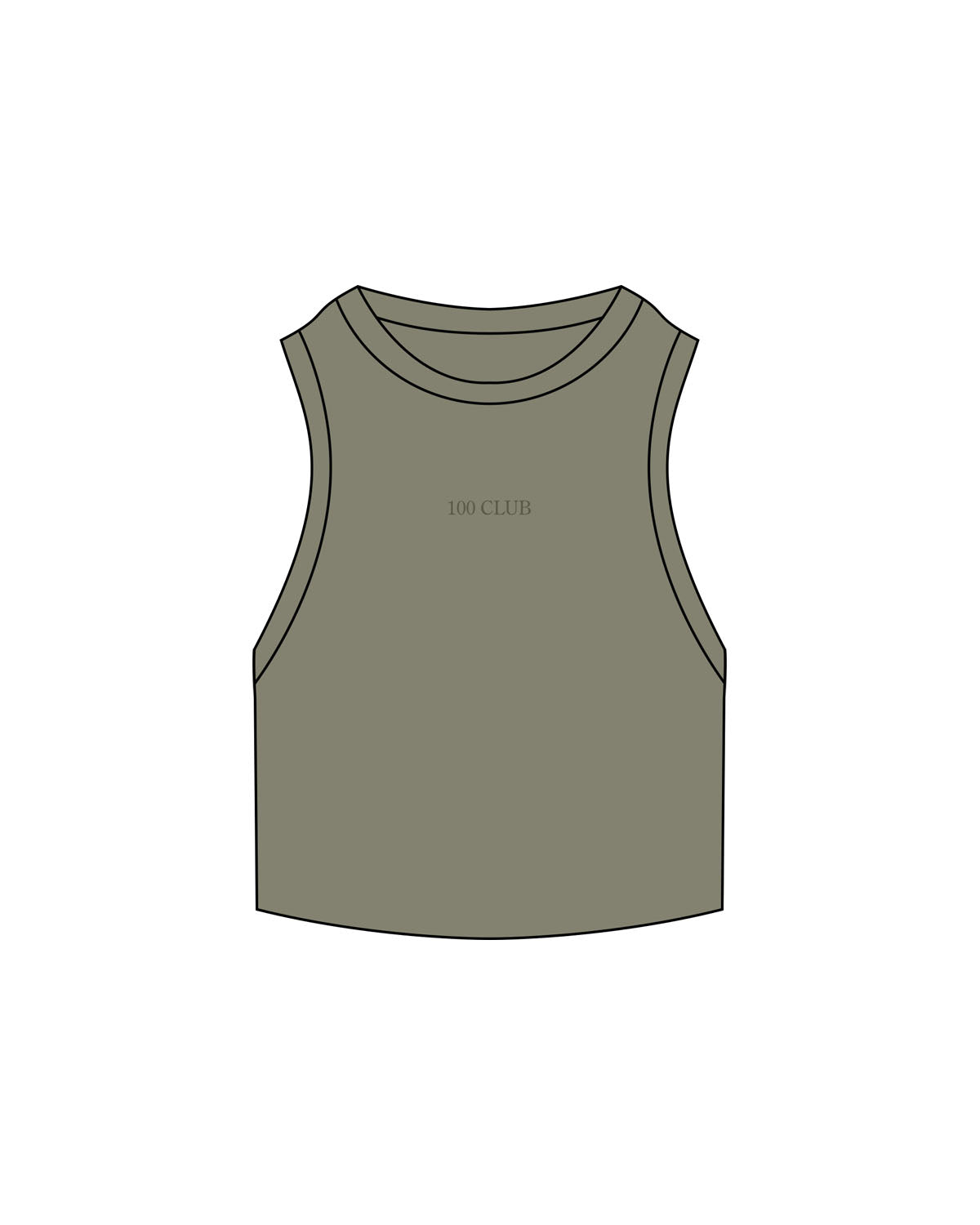 The Ribbed Crop Tank - Eucalyptus - Mantra - Center Chest "100 CLUB" - Embroidered - Tone on Tone
