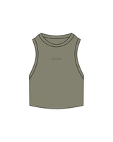 The Ribbed Crop Tank - Eucalyptus - Mantra - Center Chest "100 CLUB" - Embroidered - Tone on Tone