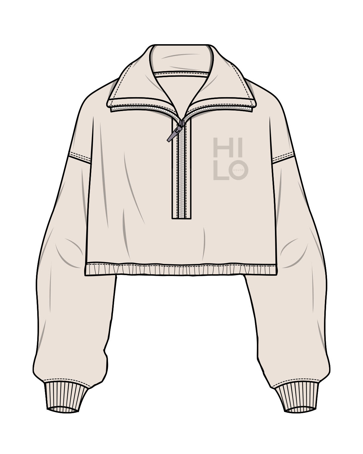 The Suede 1/2 Zip - Latte - Hilo House - Left Chest - Embroidered - Tone on Tone