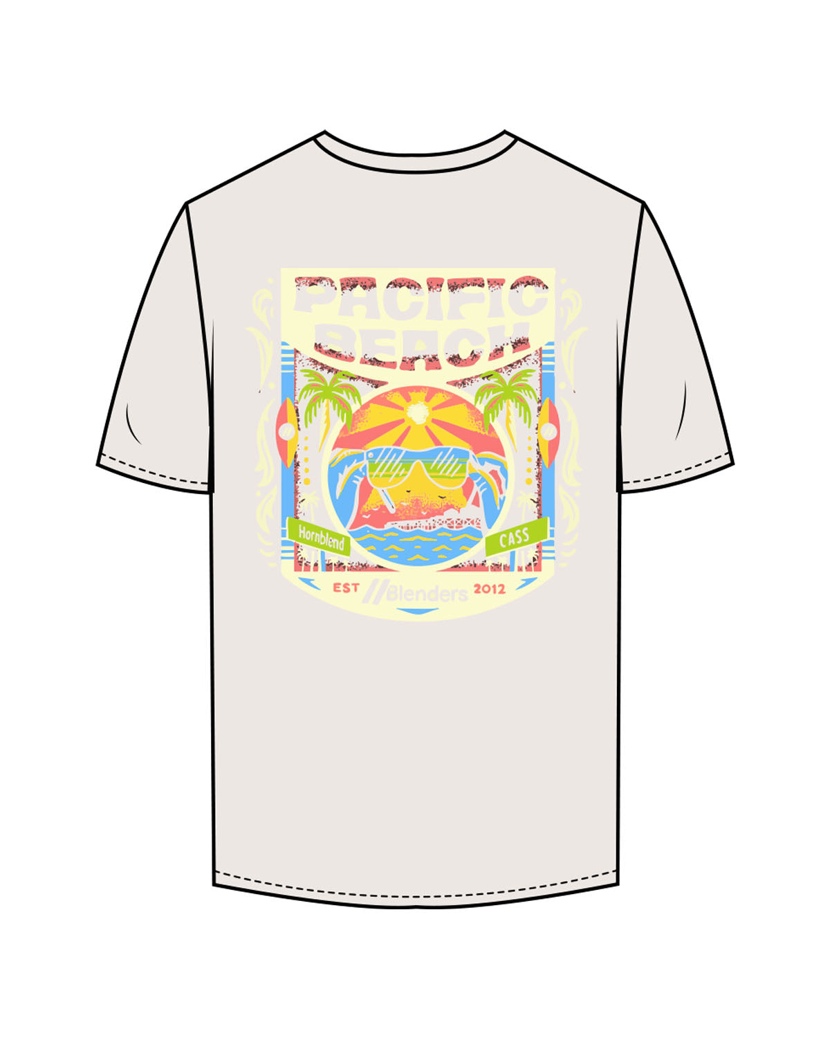 The Mens Tee - Bone - Blenders - Left Chest & Back "PACIFIC BEACH" - Printed - Full Color