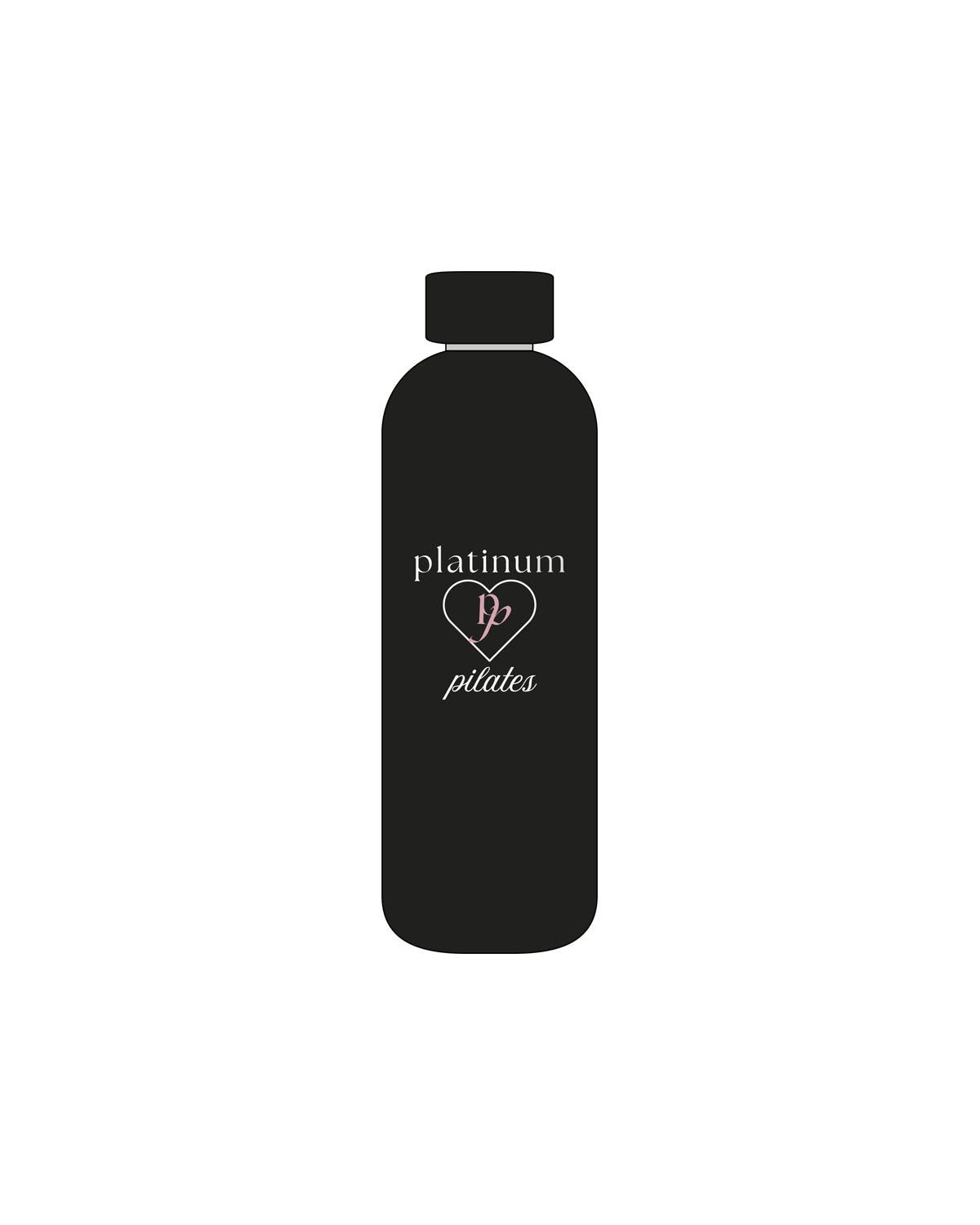 The Water Bottle - Black - Platinum Pilates - Center Body Stacked - Printed - Full Color
