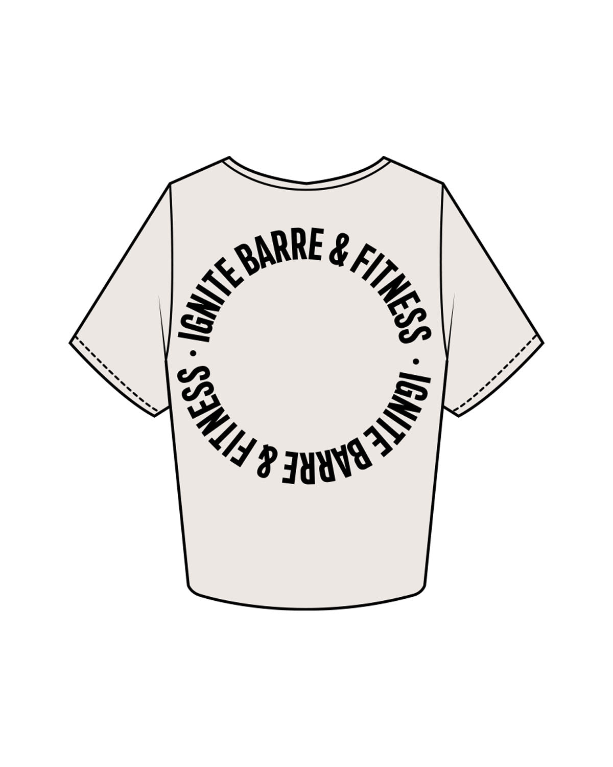 The Crop Tee - Bone - Ignite Barre & Fitness - Center Chest & Back Round - Printed - Black