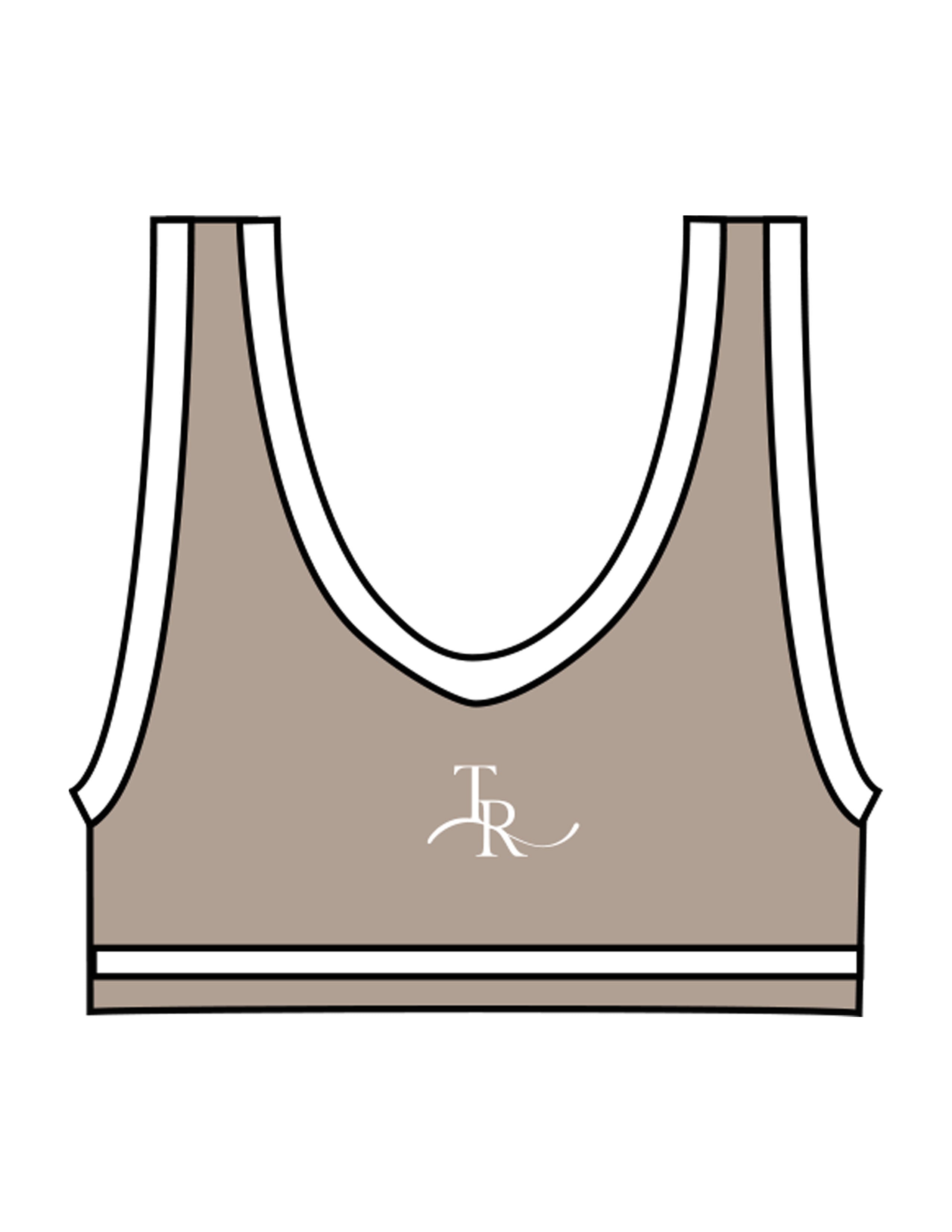 The Piped Bra - Brown - The Refinery Fitness Studio - Center Back - Printed - White