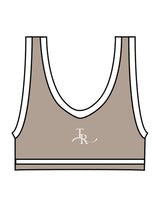 The Piped Bra - Brown - The Refinery Fitness Studio - Center Back - Printed - White