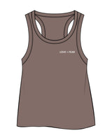 The Crop Tank - Cacao - Love > Fear - Left Chest - White