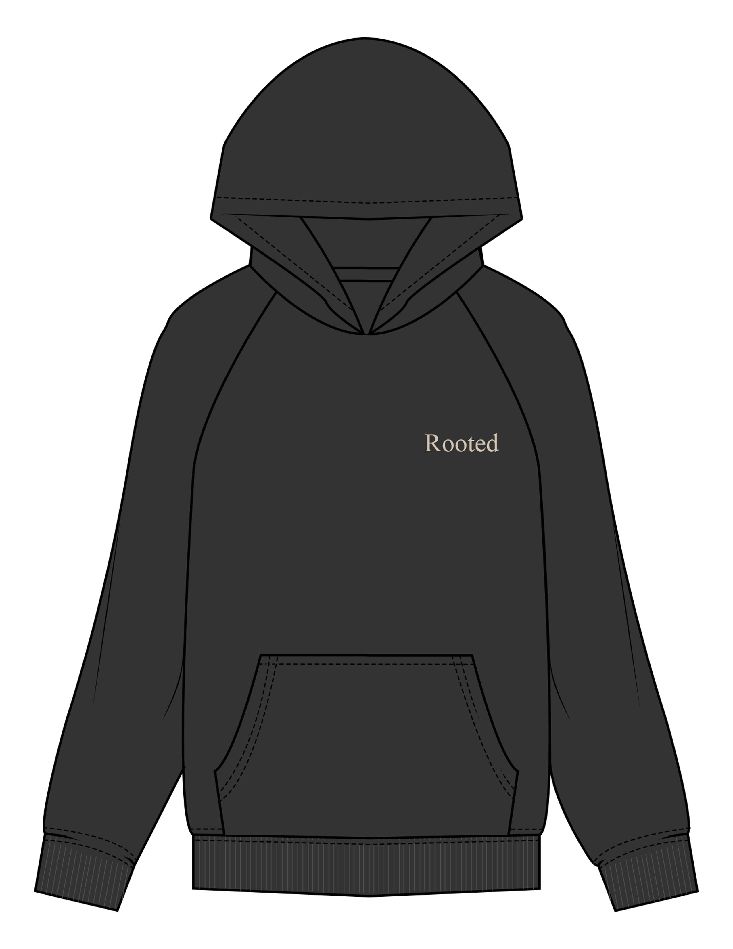 The Womens Hoodie - Washed Black - Rustic Roots Asthetics - Left Chest & Back Stacked - Printed - Oatmeal