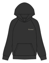 The Womens Hoodie - Washed Black - Rustic Roots Asthetics - Left Chest & Back Stacked - Printed - Oatmeal