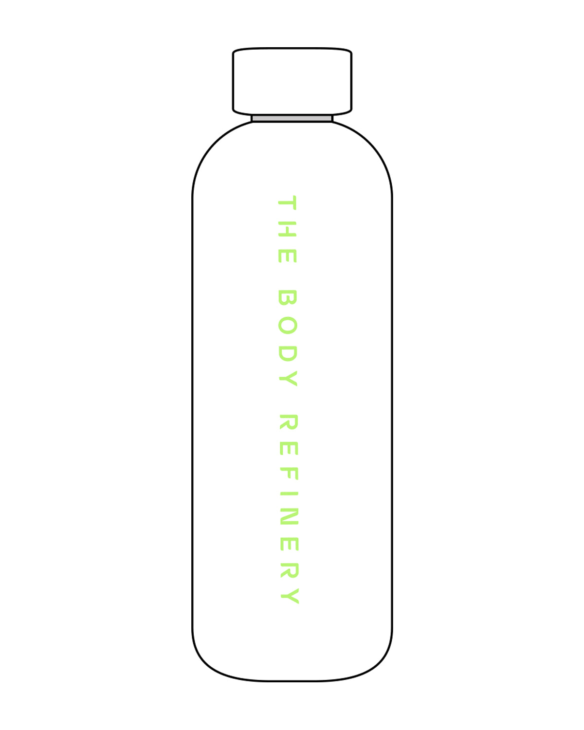 The Water Bottle - White - The Body Refinery - Center Body Vertical - Neon Green