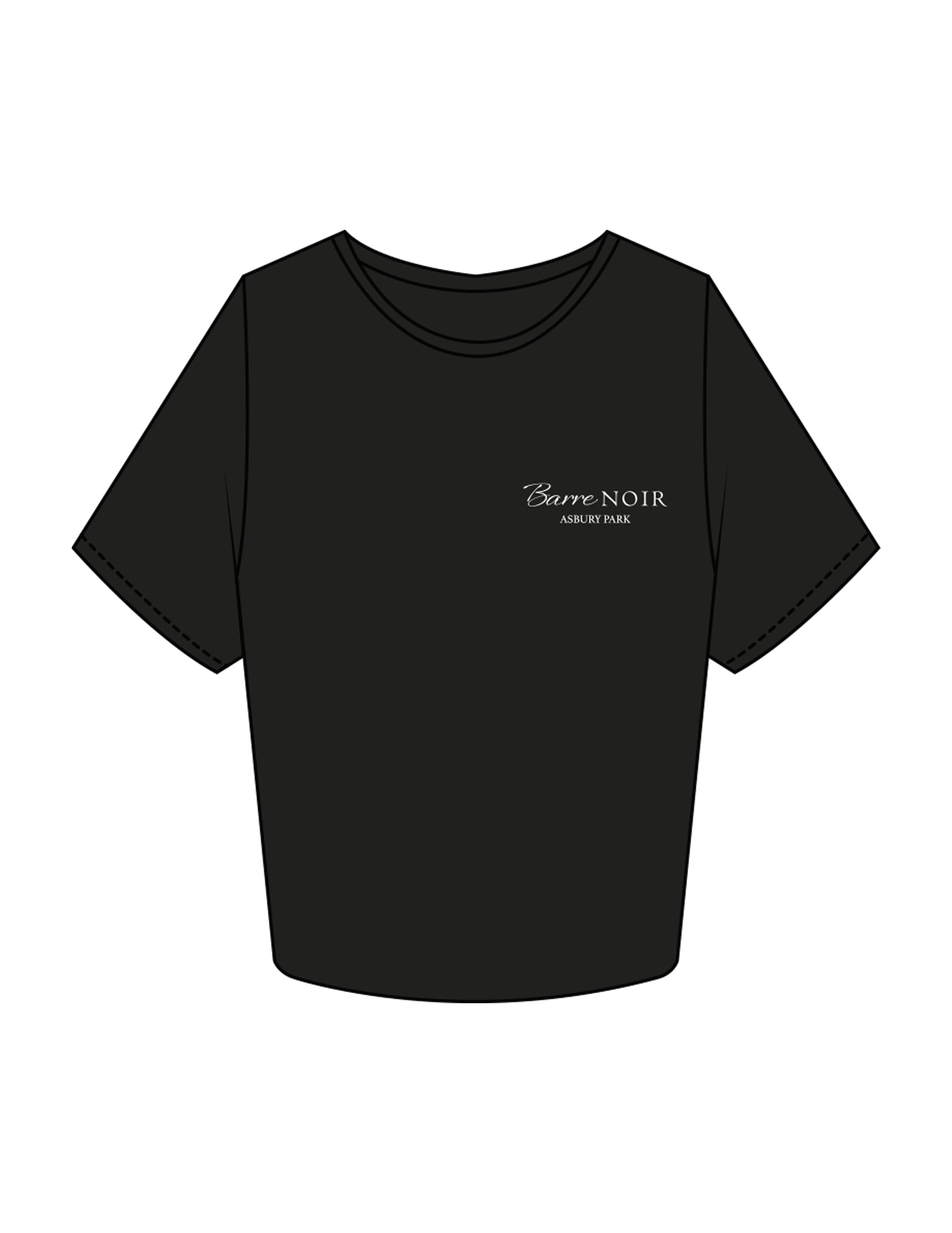 The Crop Tee - Black - Pilates Method/Barre Noir - Left Chest Stacked - Printed - White
