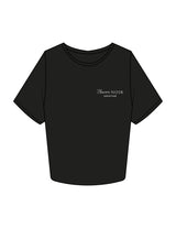 The Crop Tee - Black - Pilates Method/Barre Noir - Left Chest Stacked - Printed - White