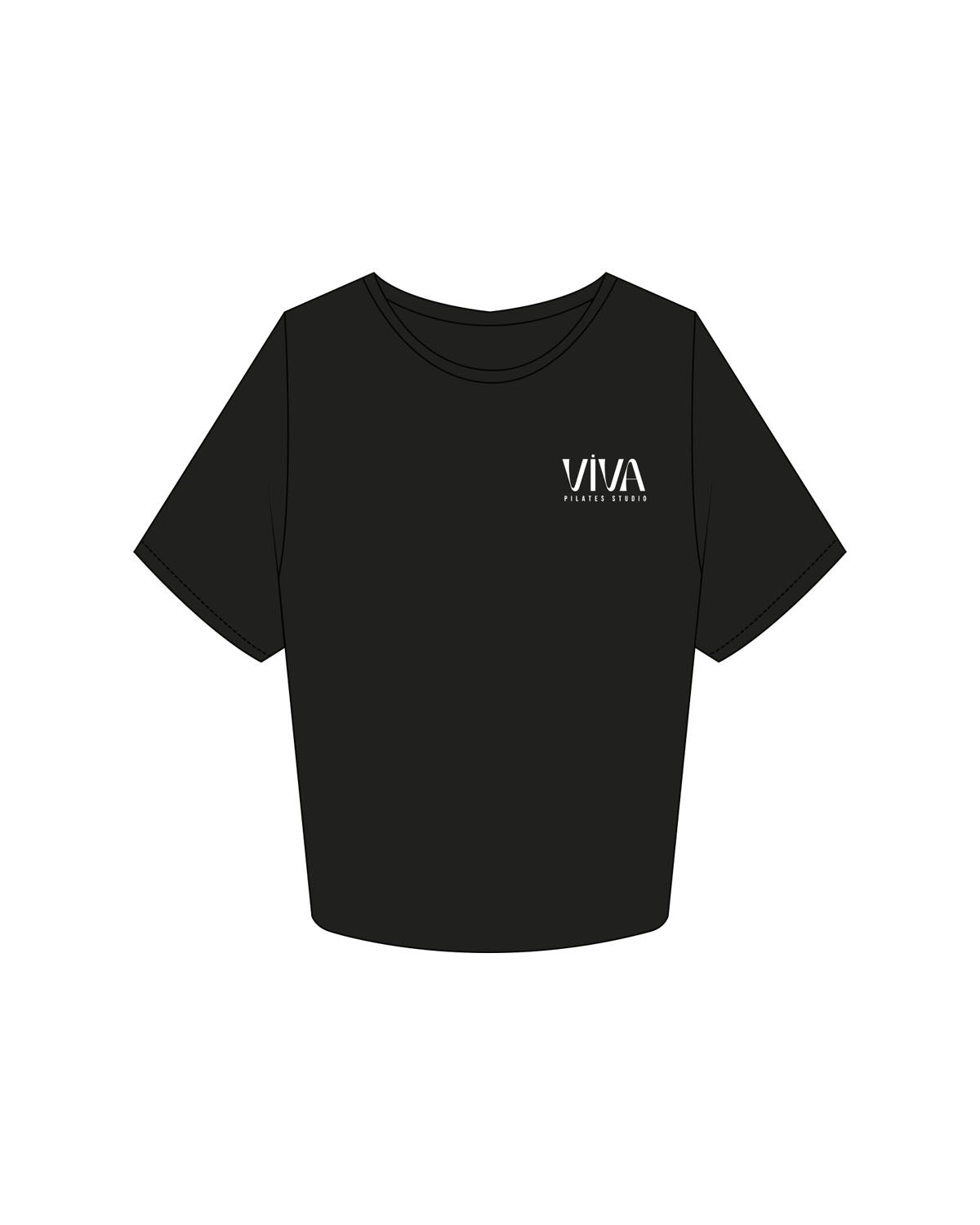 The Crop Tee - Black - Viva Pilates - Left Chest Stacked - Printed - White
