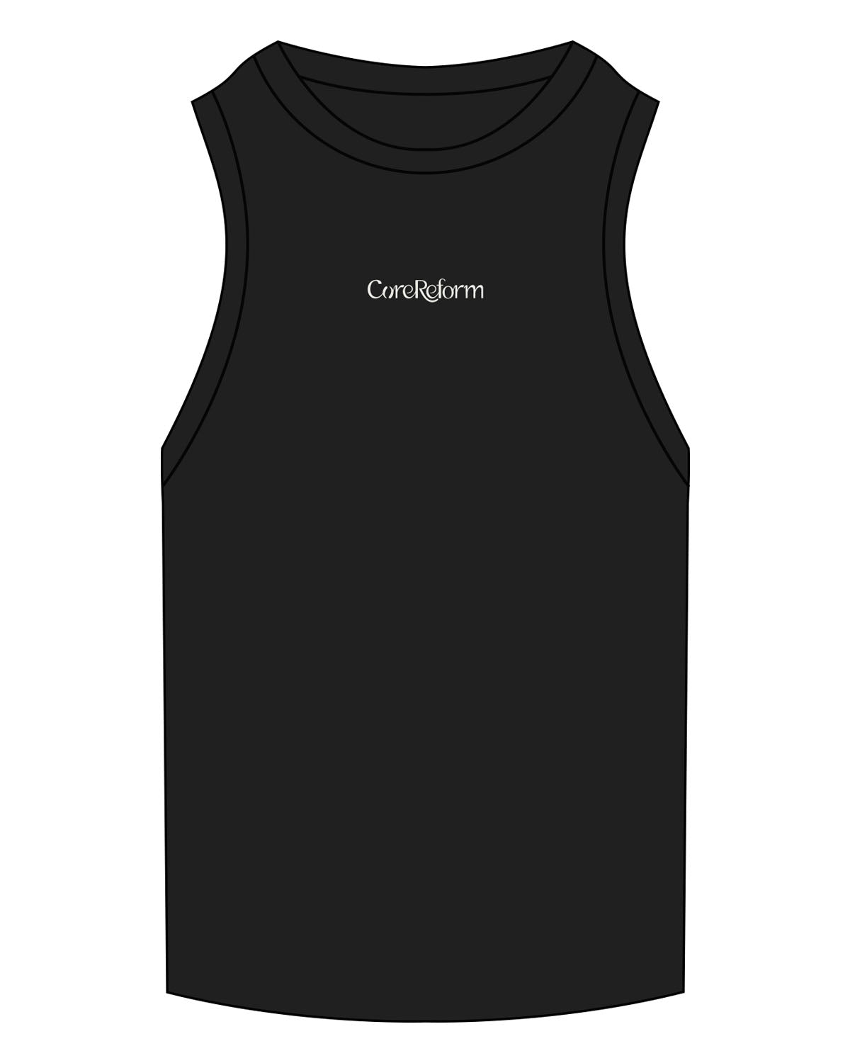 The Ribbed Full Length Tank - Black - CoreReform - Center Chest - Embroidered - Ivory