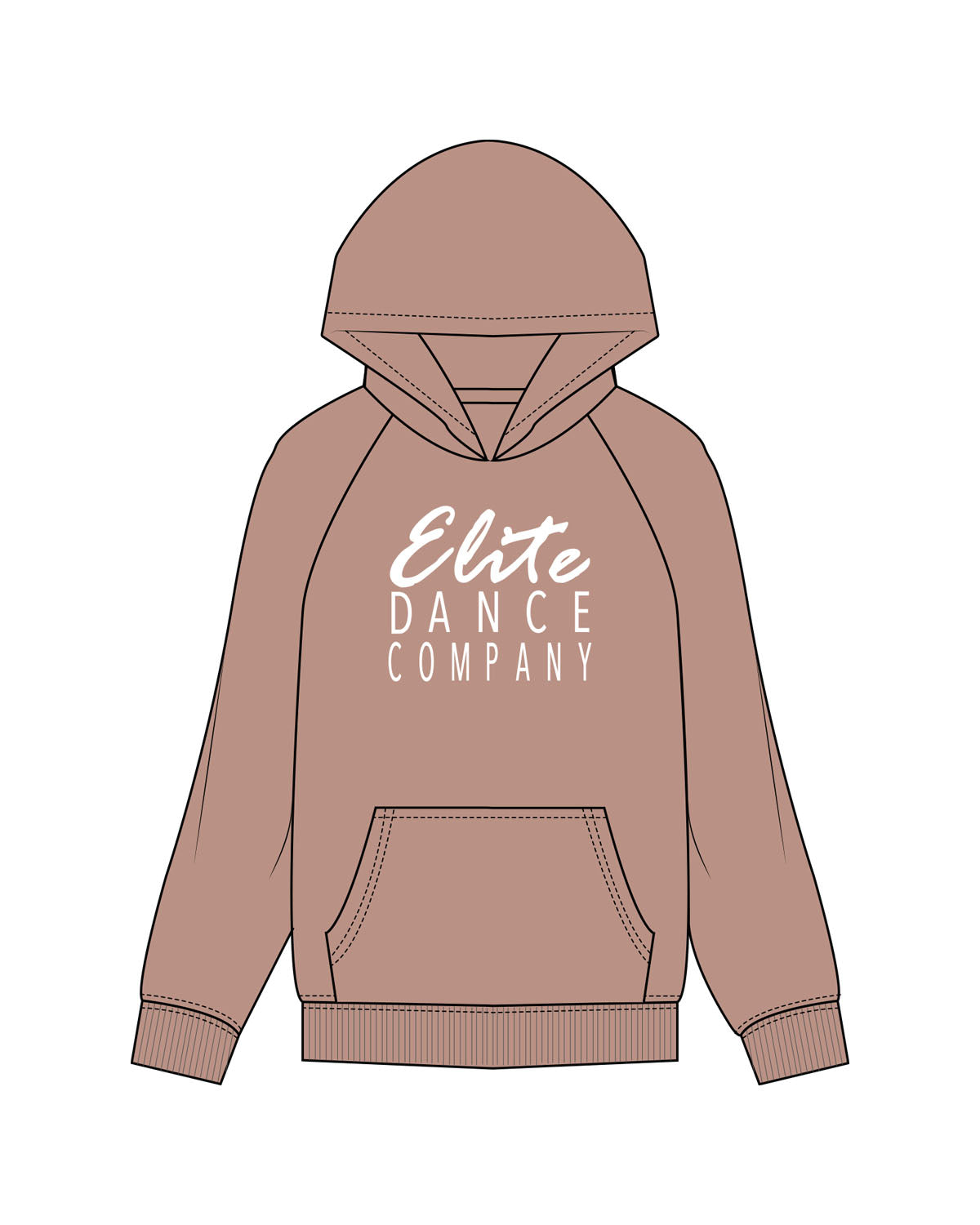 The Womens Hoodie - Clay - Elite Dance Academy - Center Chest Stacked - Printed - White