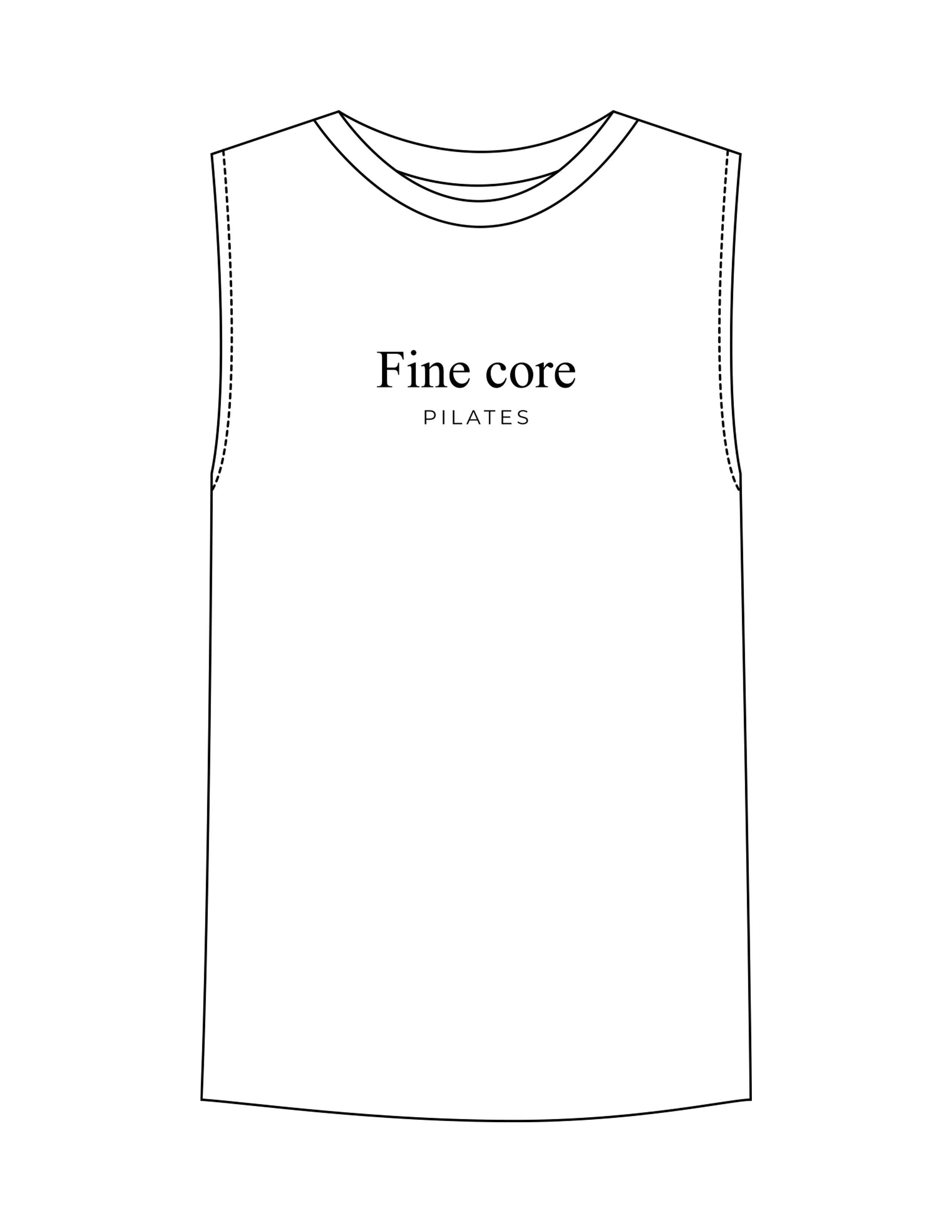 The Mens Tank - White - Fine Core Pilates - Center Chest Stacked - Printed - Black