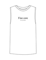 The Mens Tank - White - Fine Core Pilates - Center Chest Stacked - Printed - Black