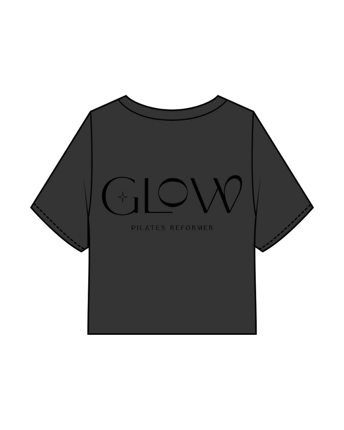 The Heavyweight Crop Tee - Washed Black - GlowPilates - Front Neckline & Back Stacked - Printed - Black
