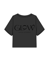 The Heavyweight Crop Tee - Washed Black - GlowPilates - Front Neckline & Back Stacked - Printed - Black