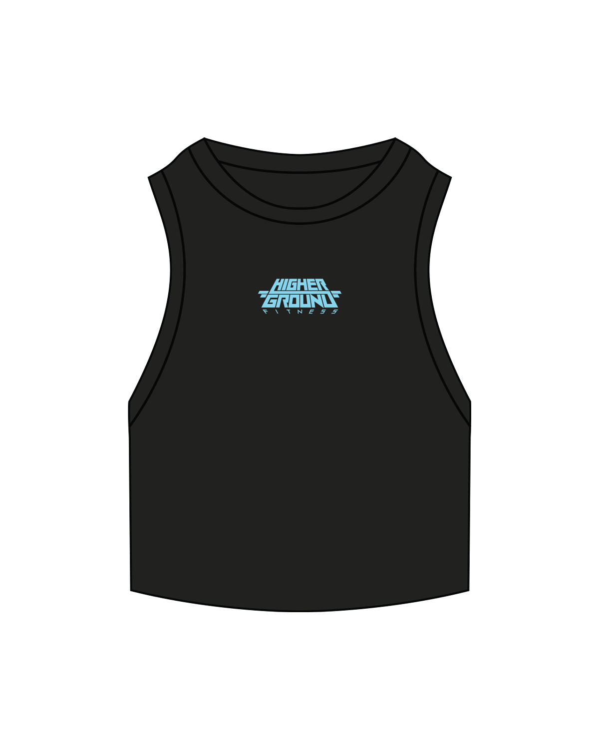 The Ribbed Crop Tank - Black - Higher Ground - Center Chest Logo - Embroidered - Light Blue