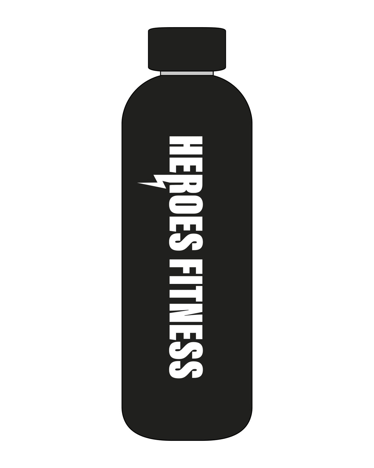The Water Bottle - Black - Heroes Fitness - Center Body - Printed - White