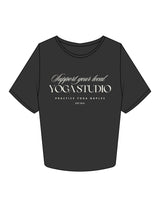 The Crop Tee - Washed Black - Practice Yoga - Chest Stacked - Printed - Off White