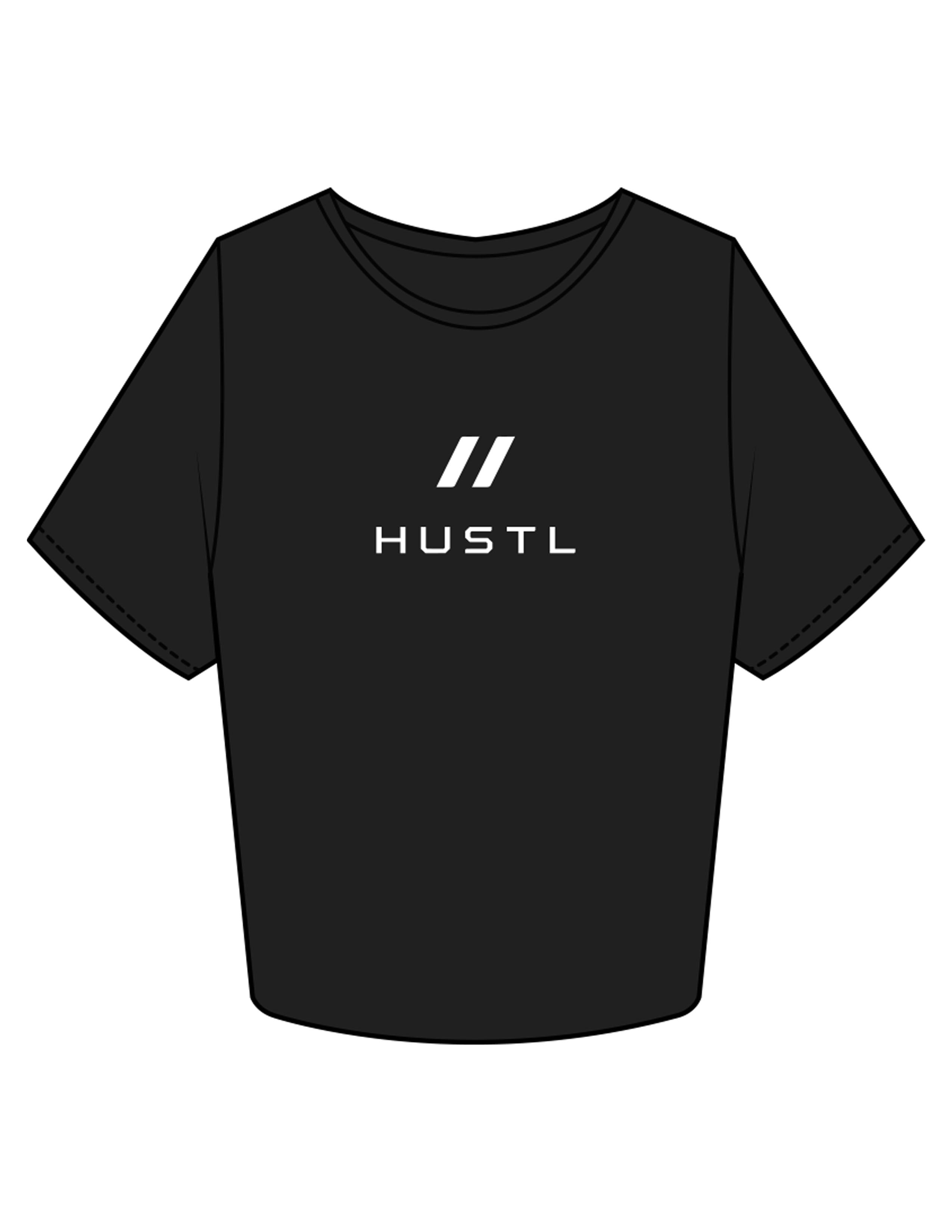The Crop Tee - Black - HUSTL Athletic Club - Chest Icon Stacked - Printed - White