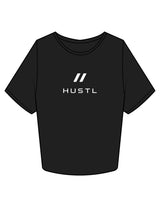 The Crop Tee - Black - HUSTL Athletic Club - Chest Icon Stacked - Printed - White