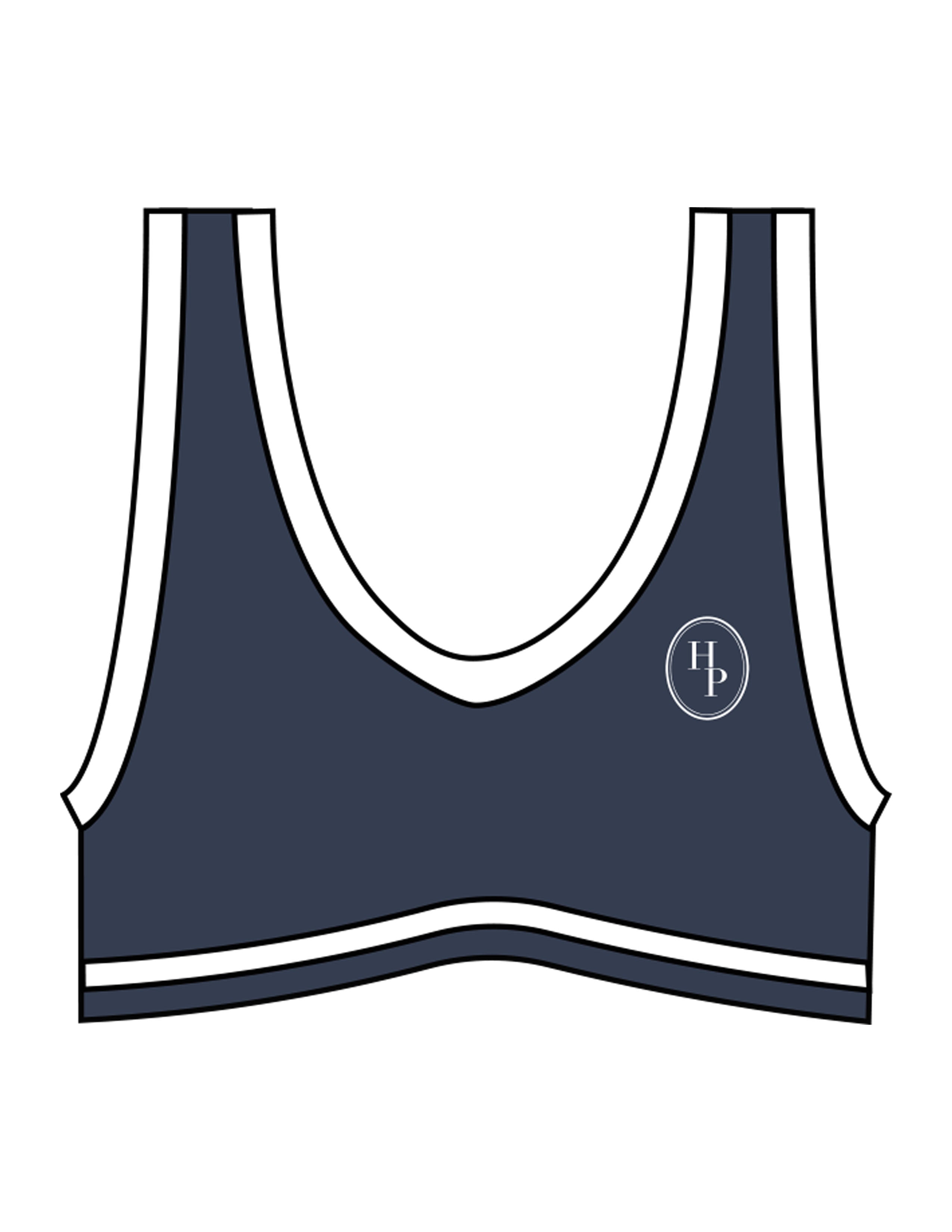 The Piped Bra - Navy - Honor Pilates - Left Chest - Printed - White