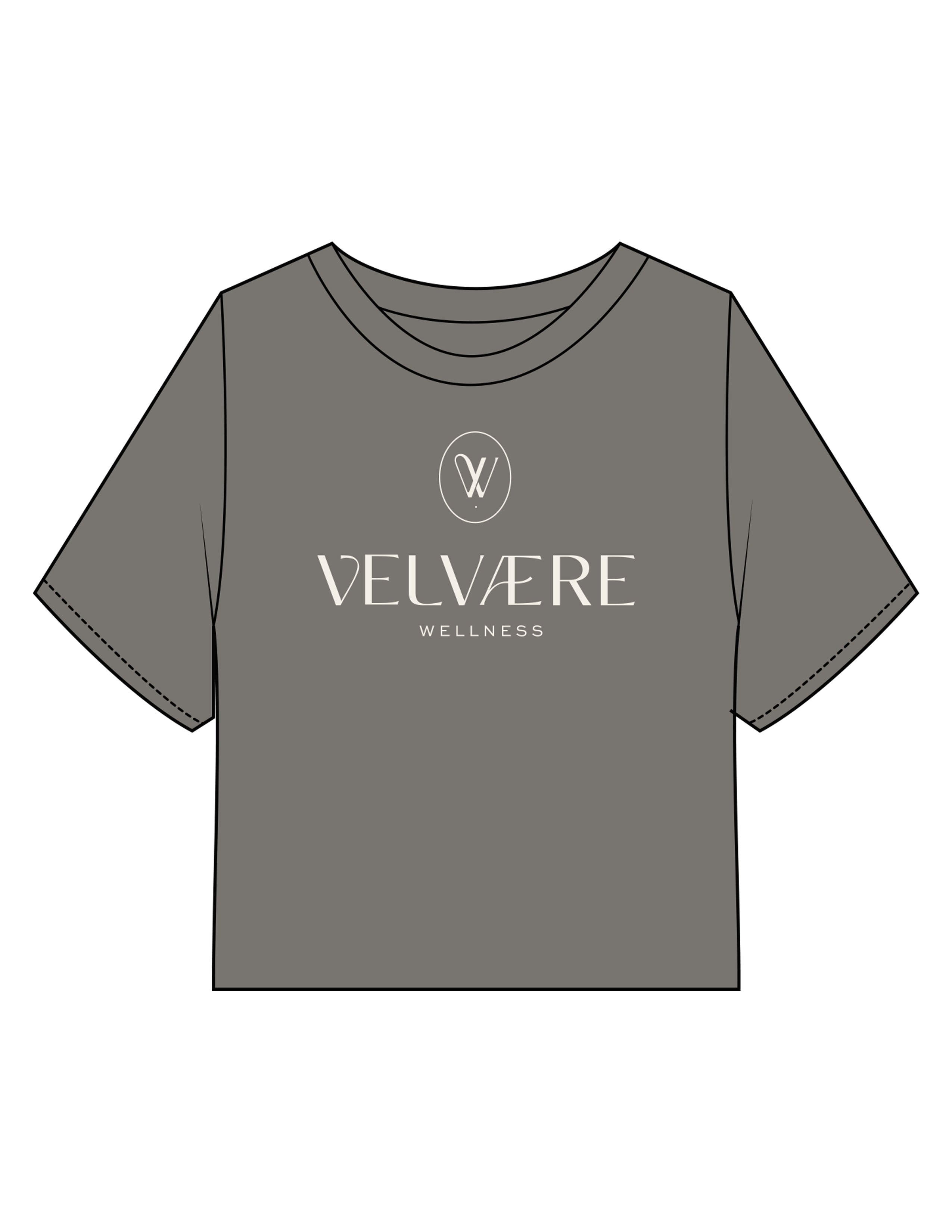 The Heavyweight Crop Tee - Washed Gray - Velvaere - Center Chest Stacked - Printed - Off White
