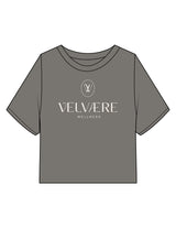 The Heavyweight Crop Tee - Washed Gray - Velvaere - Center Chest Stacked - Printed - Off White