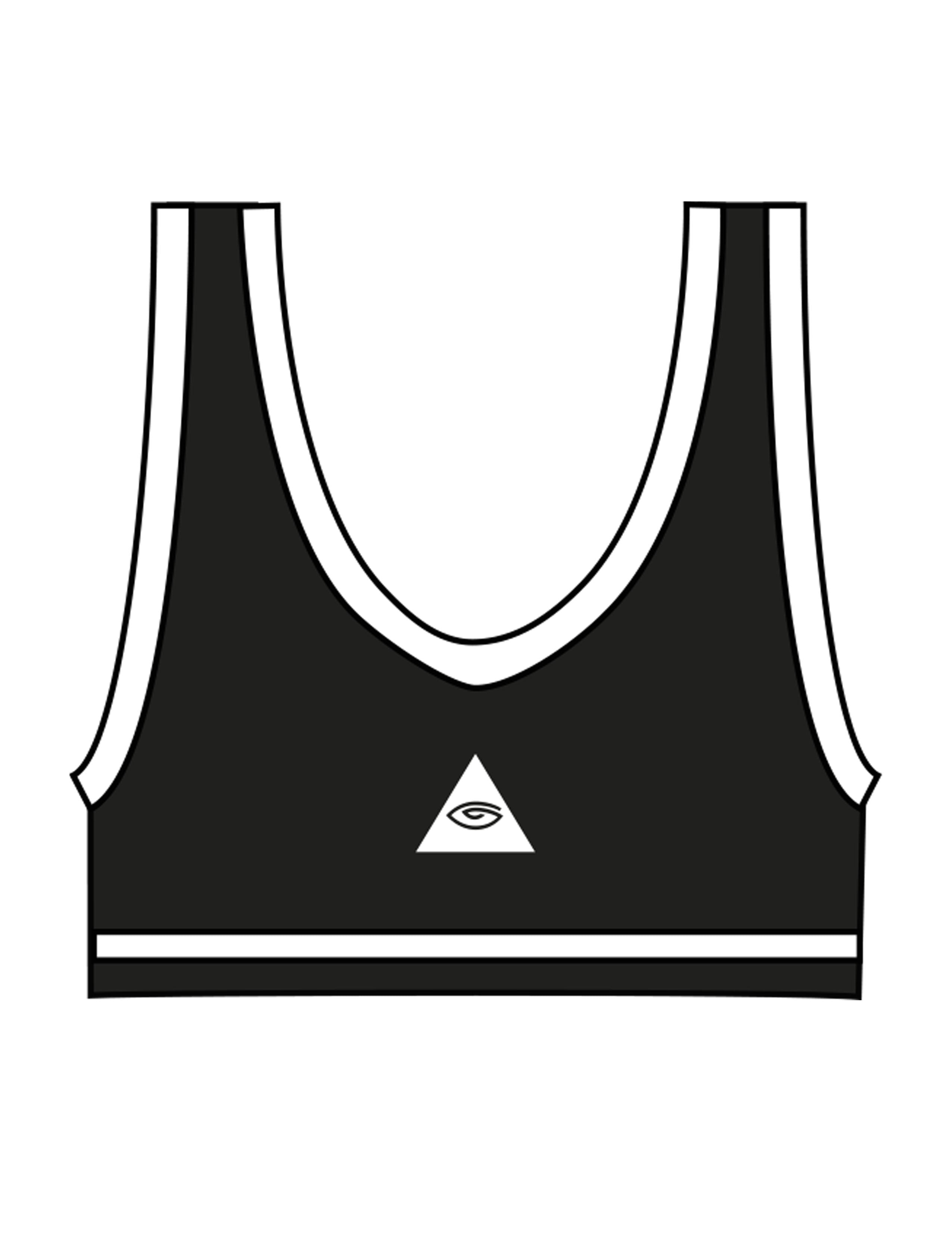 The Piped Bra - Black - Higher Ground - Center Back "Pyramid" - Printed - White
