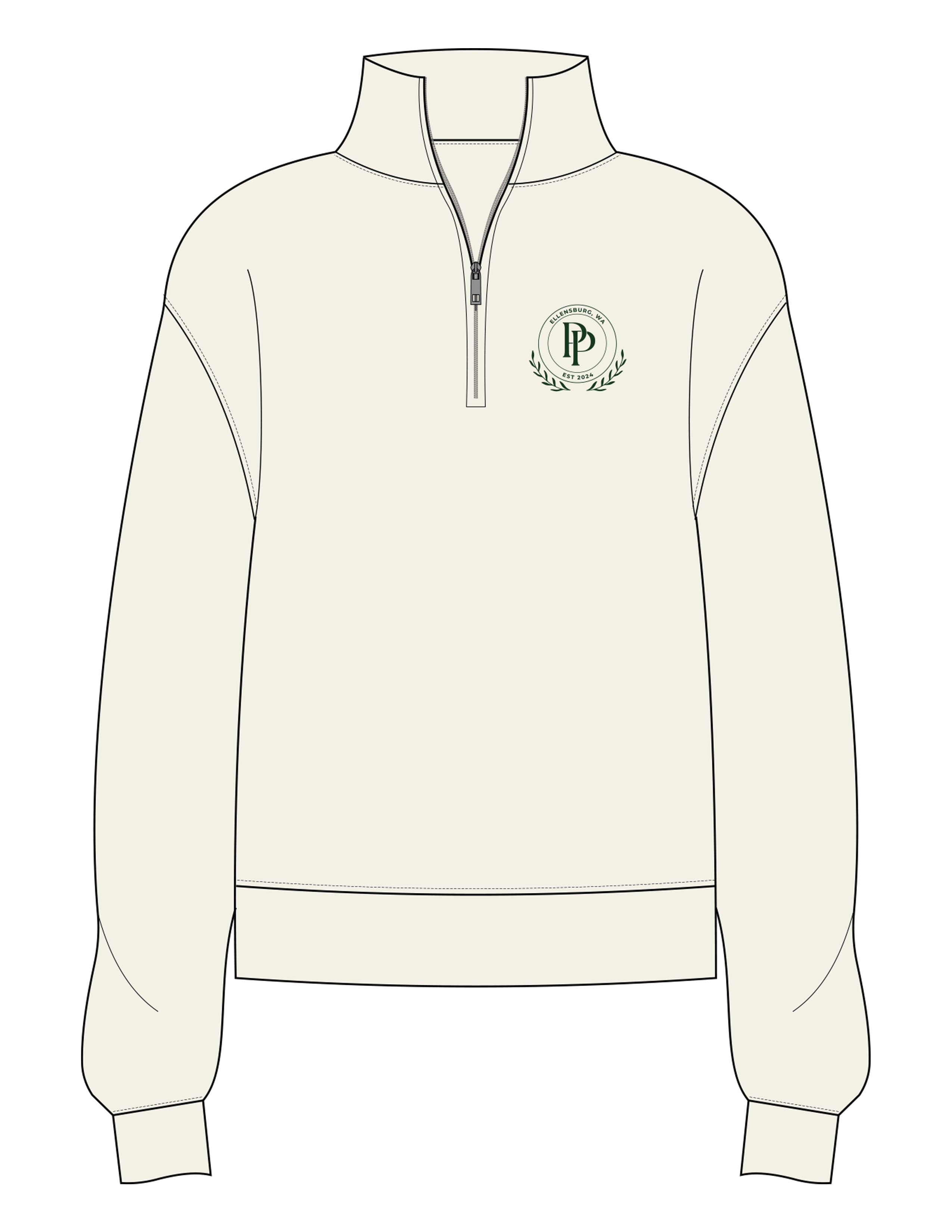 The Womens 1/4 Zip - Off White - Pose Pilates - Left Chest - Embroidered - Green