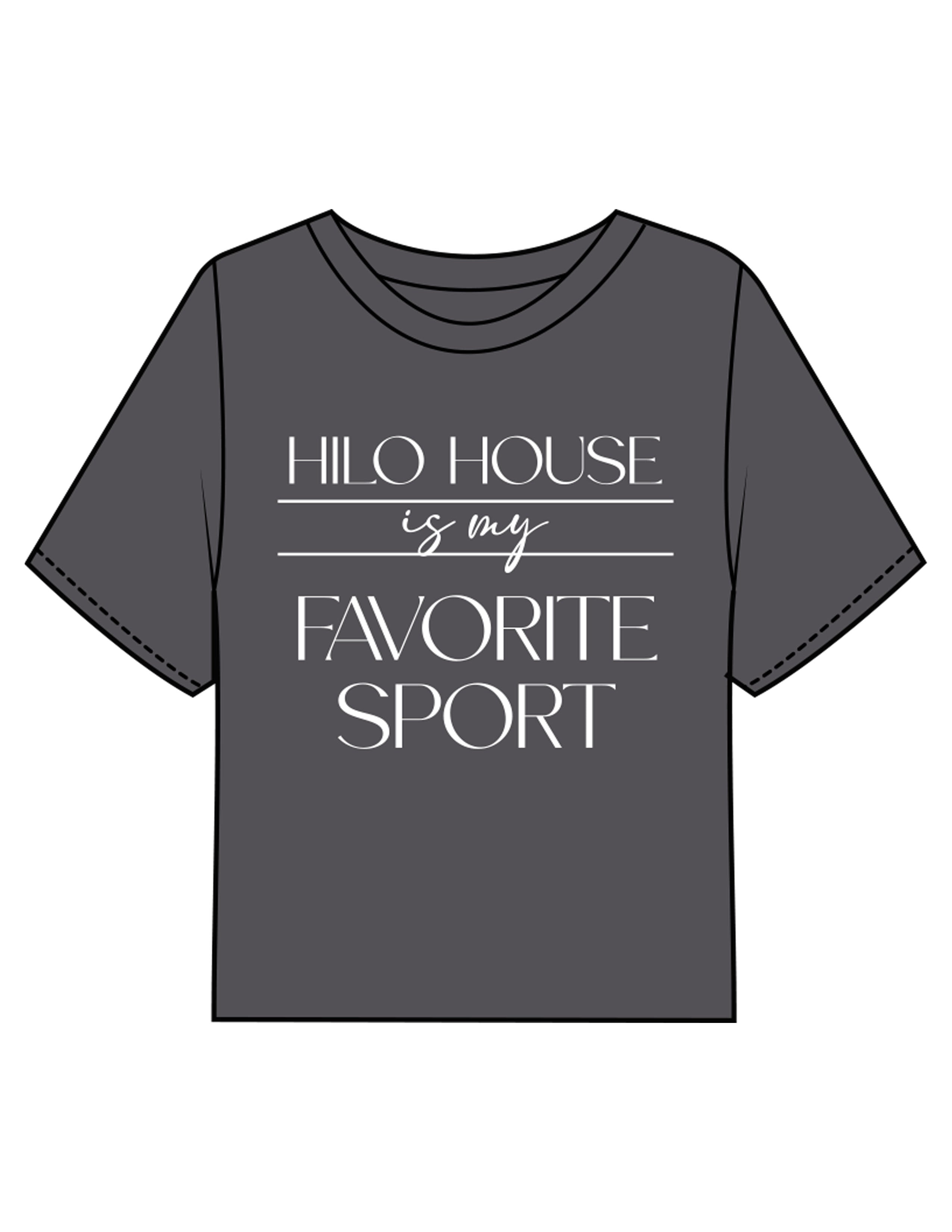 The Boxy Crop Tee - Charcoal - HiLo - Chest Stacked "HILO HOUSE" w/ Script & Back Neckline Round - Printed - White